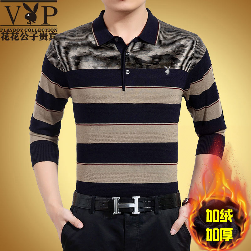 Mùa thu và mùa đông nam trung niên áo thun dài tay cộng với vạt áo nhung dày trung niên nam chạm đáy áo cha ấm áo áo thun nam form rộng