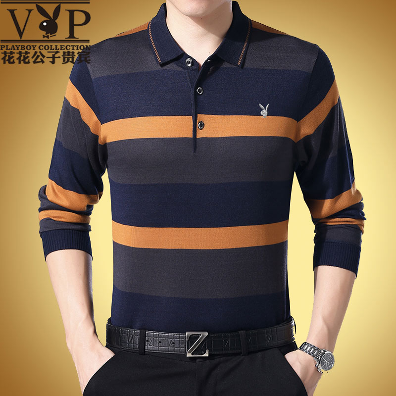 Mùa thu và mùa đông nam trung niên áo thun dài tay ve áo kích thước lớn trung niên nam cha lỏng cotton từ bi cha áo thun nam cổ tròn