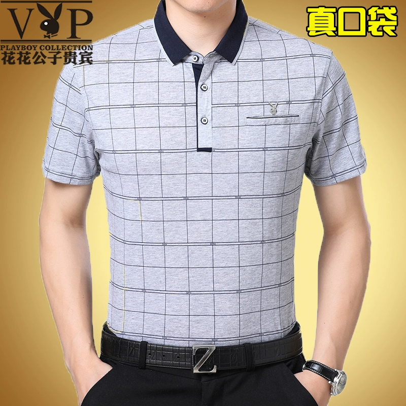 Đàn ông trung niên áo thun ngắn tay nam mùa hè bằng vải cotton mùa hè Đàn ông trung niên lỏng lẻo áo thun tay áo bố áo thun nam cổ tròn