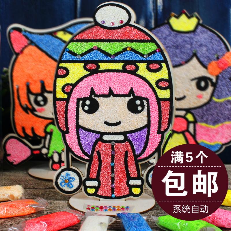Snowflake Clay Painting Pearl Clay Clay Painting 3d Solid Wood Board Painting Children Diy Handmade Material Bag Puzzle