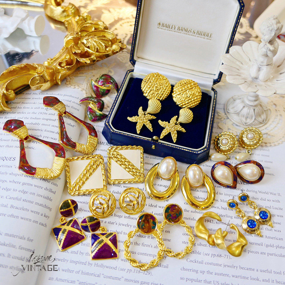vintage overseas antique jewellery gorgeous gilded enamel imported to retro ancient 80s Exaggerated Elegant ear needles