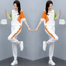 Fashion Suit Pants Woman Summer 2022 New womens clothing Aging Slim Ocean Casual Two Sets Bungling Pants Suit