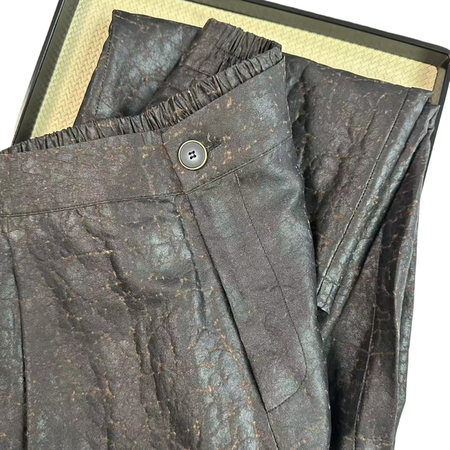 Gui goods intangible cultural heritage mulberry silk turtle pattern fragrant cloud yarn temperament slim straight double-layer small-leg pants 24086