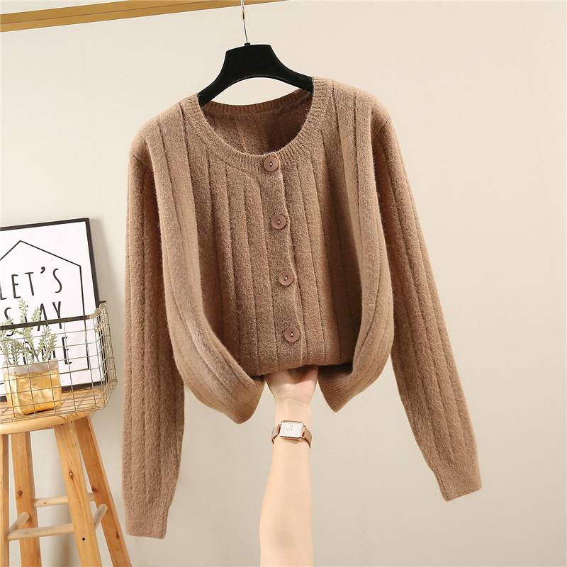Camel Color2020 new pattern Sweater female Cardigan easy Solid color like a breath of fresh air Lazy wind Long sleeve sweater loose coat female Spring and Autumn