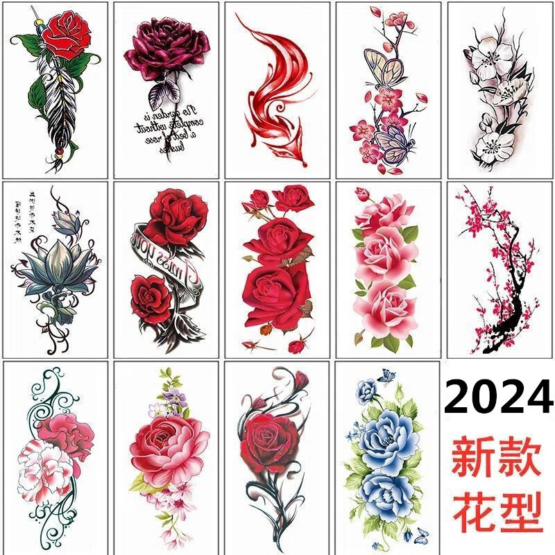 Internet-Famous Rose Tattoo Stickers for Women, Sexy Leg and Chest Stickers, Caesarean Section Stickers, Waterproof, Long-Lasting, Realistic Concealer Stickers Internet-Famous Rose Tattoo Stickers for Women, Sexy Leg and Chest Stickers, Caesarean Section Stickers, Waterproof, Long-Lasting, Realistic Concealer Stickers