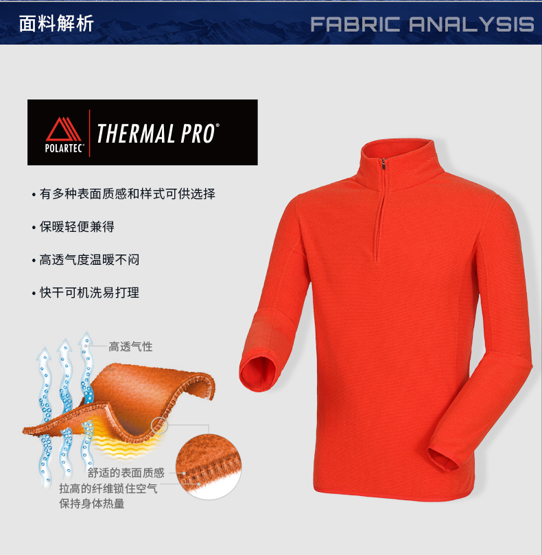 大码清仓 地球科学家 Polartec Thermal Pro男半拉链套头抓绒衣 轻暖无静电 图5