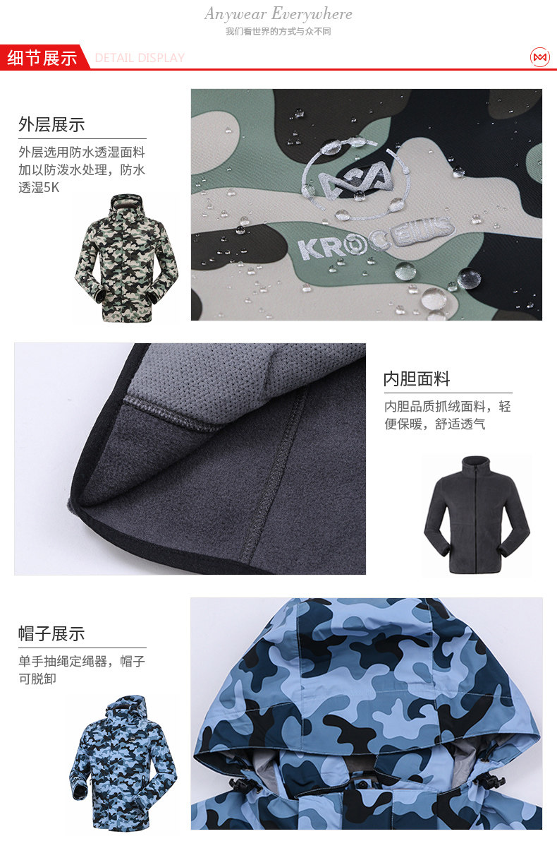 地球科学家 男 5K防水透湿 Polartec 200内胆 三合一冲锋衣 图22