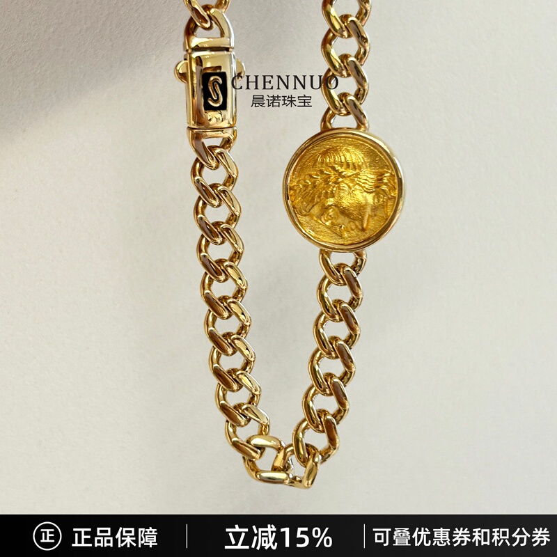 Additional Purchase to Replenish Stock: 18K Gold Harvest Goddess Gold Coin Bracelet, Can Be Worn on Both Sides, Cuban Chain Gold Coin Bracelet, Wide Version Additional Purchase to Replenish Stock: 18K Gold Harvest Goddess Gold Coin Bracelet, Can Be Worn on Both Sides, Cuban Chain Gold Coin Bracelet, Wide Version