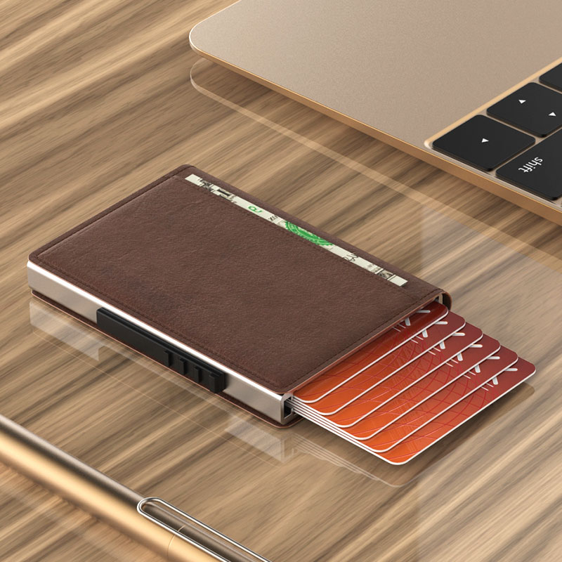 Metal card holder men and women multi-card slot ultra-thin mini portable automatic pop-up tide brand creative anti-theft swipe wallet card holder