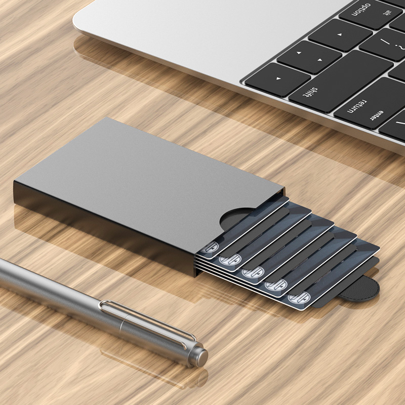 Card holder practical metal aluminum pull-out card holder simple men's and women's short ultra-thin multi-card anti-theft brush anti-degaussing