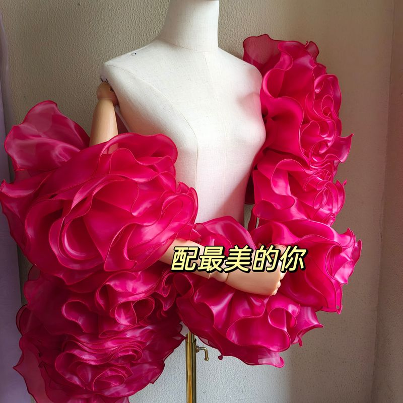 Bridal Wedding Dress Accessories Rose Red Mesh Flower Shawl Sleeves Jacket Catwalk Stage Performance Photography