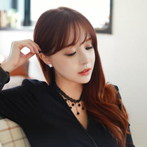 Retro silk with black lace neck necklace neck with necklace female American and American ornaments neck necklace lock bone chain