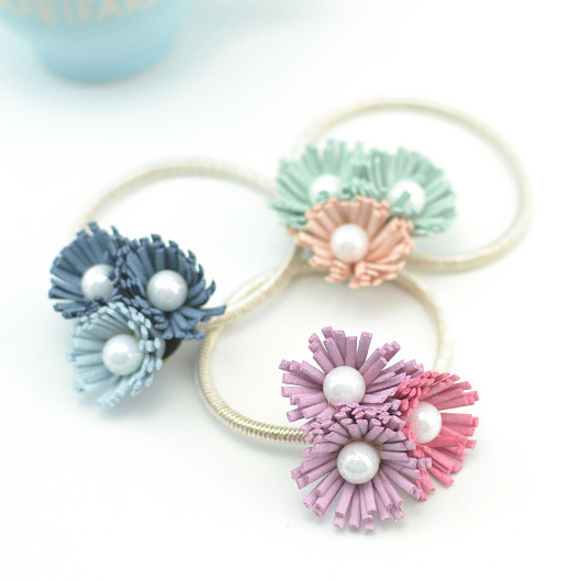 Han Fan hair ornaments Pearl head flower tie hair Rubber band hair ring Small daisy hair ring Japanese and Korean version of the hair ring flower headdress