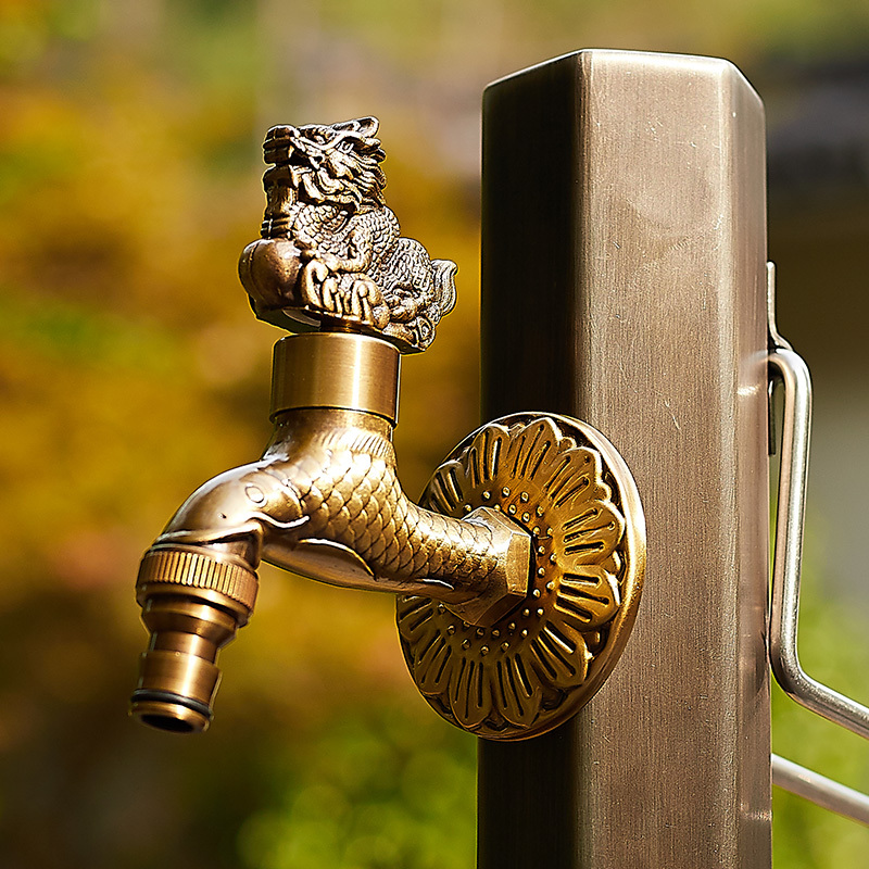 Antique-Style Outdoor Animal-Shaped All-Copper Faucet, Frost-Resistant, for Outdoor Gardens, Watering Plants, Courtyard, Home Balcony, Washing Machine Faucet
