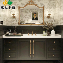 French retro bathroom cabinet solid wood black bathroom sink slate bathroom cabinet bathroom washbasin combination
