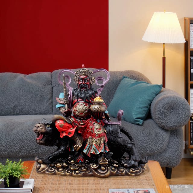 Brass Zhao Gongming statue five-way God of Wealth Wu Wealth God riding a tiger like Marshal Zhao black face Zheng Wealth God Brass ornaments