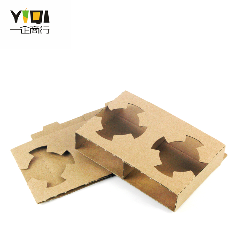 Thickened disposable paper cup holder kraft paper four cup holder milk tea coffee takeaway four cup holder packaging tray cup set
