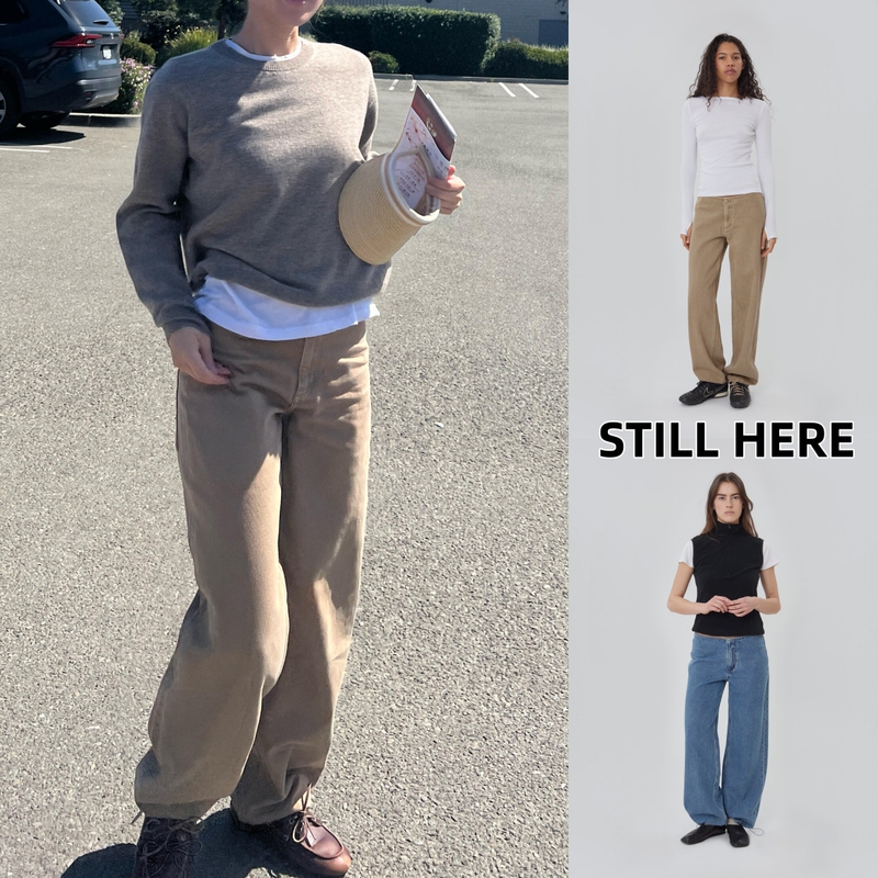 Authentic American Brand Still Here26 Autumn Low-Waist Sports Jeans with Invisible Zipper and Adjustable Cuffs Wide-Leg Pants