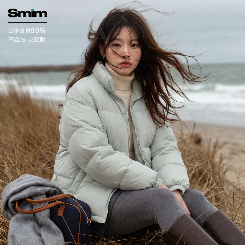 Smim Stand Collar Short down Jacket for Women, Loose Fit, Couple's Winter Fashion Coat, Puffer Jacket, 2026 New Model Smim Stand Collar Short down Jacket for Women, Loose Fit, Couple's Winter Fashion Coat, Puffer Jacket, 2026 New Model