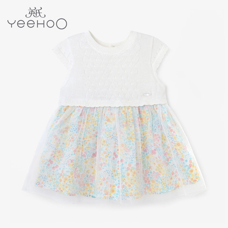British baby foreign dress female baby short sleeve crushed flower mesh yarn dresses 183A0052