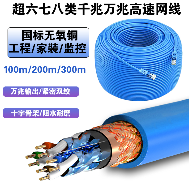 Amp Category 6E Double Shielded Gigabit Network Cable 6 Category 7 10g Multi-Shielded Poe Oxygen-Free Copper Monitoring Home Network Cable