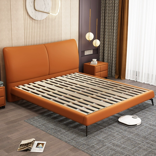 Кровать Light Роскошная современная минималистская спальня двойная кожа свадебная кровать означает минималистскую сеть красной кожа