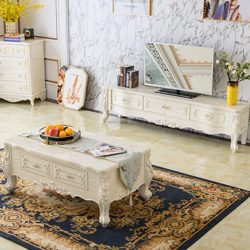 Европейский стиль мраморной телевизионный шкаф Группа кофейный столик Группа Гостиная простая земля французская простая европейская телевизионная комбинация