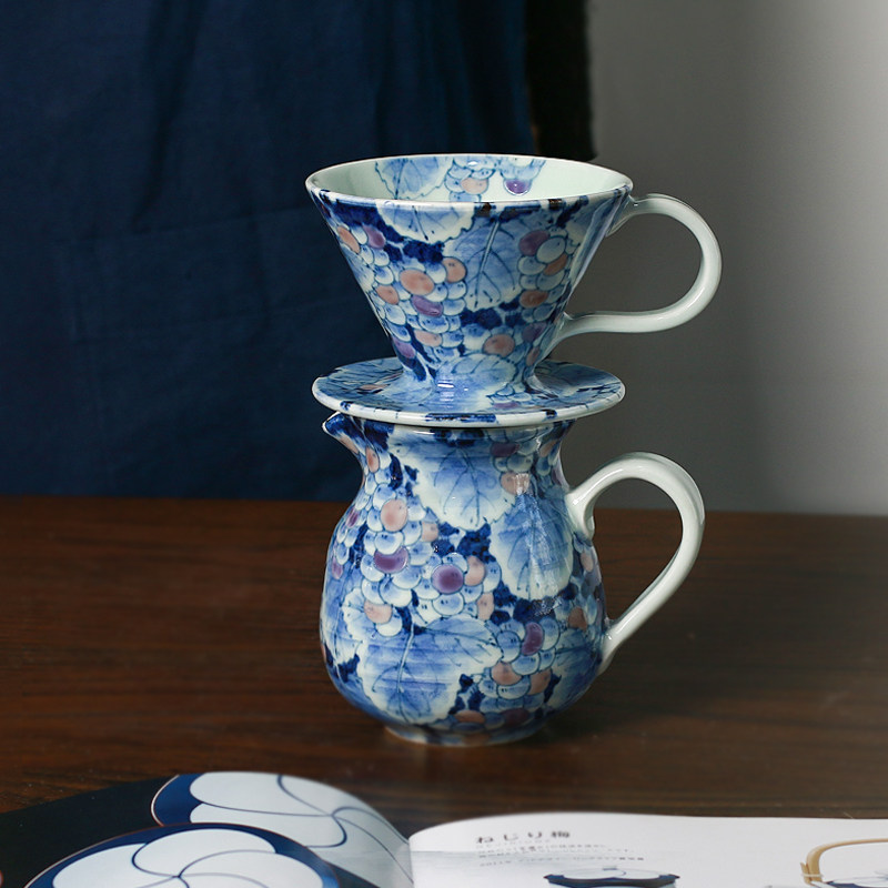 Kokuigawa Machiya Japanese original imported Yufeng kiln craftsman hand-painted color wild grape coffee filter cup filter pot
