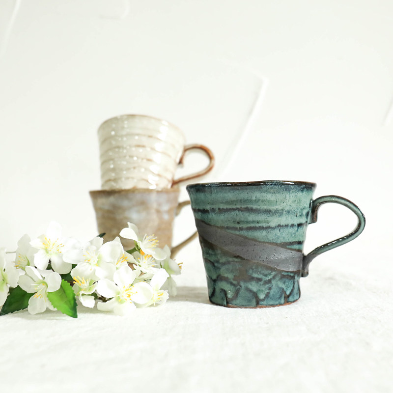 Japan's original imported Kwangyang pottery hand-made retro mug coffee cup water cup three-color Japanese style