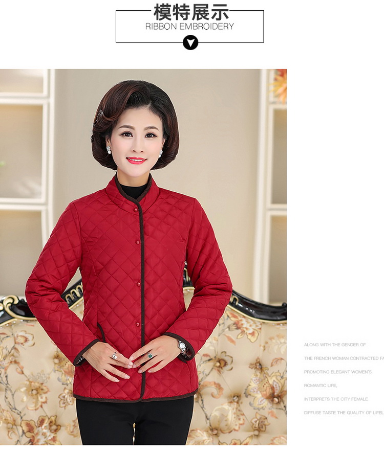 Áo khoác cotton mỏng cho tuổi trung niên và trung niên 60 tuổi 70 áo bà mẹ áo bà già áo khoác cotton đầm dự tiệc cho người lớn tuổi