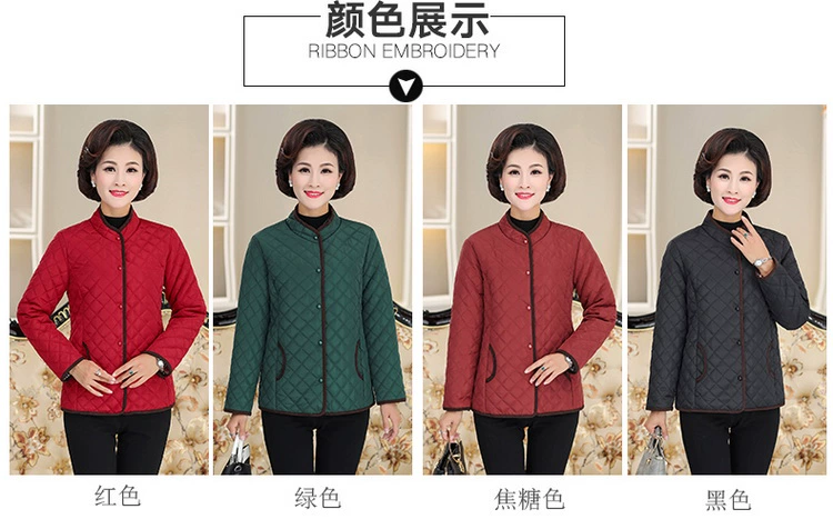 Áo khoác cotton mỏng cho tuổi trung niên và trung niên 60 tuổi 70 áo bà mẹ áo bà già áo khoác cotton áo thun nữ trung niên