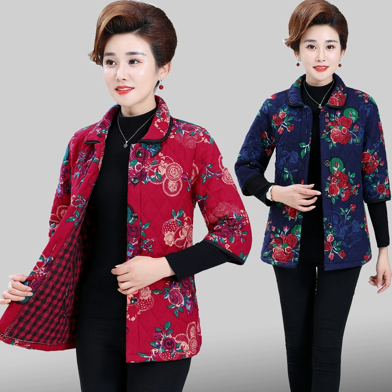 Phụ nữ trung niên và cao tuổi áo khoác bông trung niên size trung thu và đông váy của mẹ với tay áo vest cotton và áo ghi lê nửa tay cỡ lớn - Áo vest