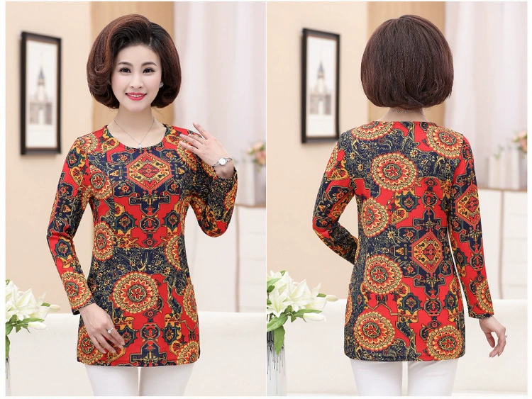 Áo sơ mi nữ dài tay mùa xuân và mùa thu dài tay thả lỏng mẹ tải áo dài áo sơ mi nữ trung niên vest nữ trung niên