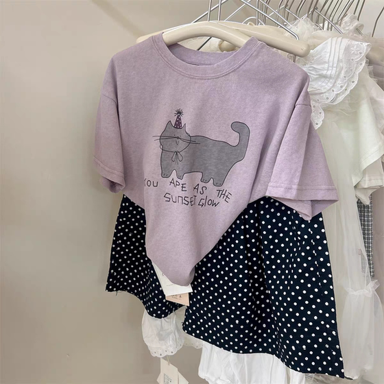 
Girls short-sleeved T-shirt 2025 new children's summer cotton tops baby summer clothes fashionable cartoon base shirt