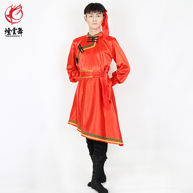 Yanyun Dance's new mid-length version of the oblique swing long-sleeved red bullet top Mongolian clothing ethnic minority practice top costumes