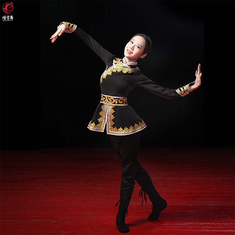 Yanyun dance folk dance clothes ladies stand collar long sleeves front and rear slits Inner Mongolia short skirt dance costumes custom