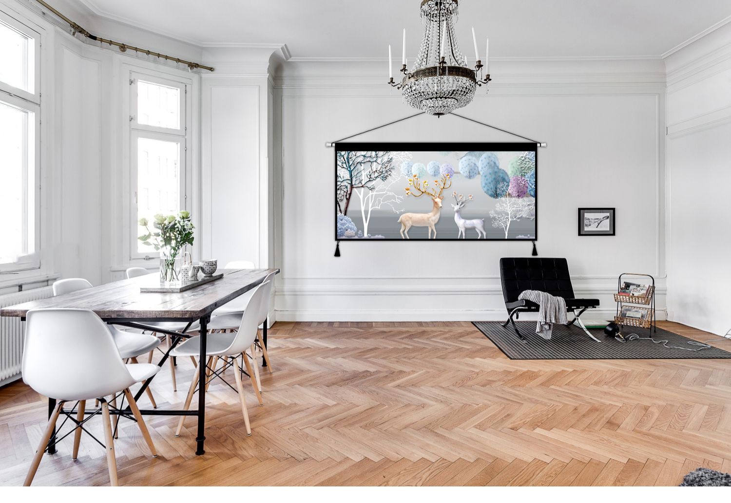 Elk gió Bắc treo tấm thảm phòng khách sofa nền tường trang trí bức tranh phòng ngủ đầu giường treo ngang vải - Tapestry thảm decor vintage