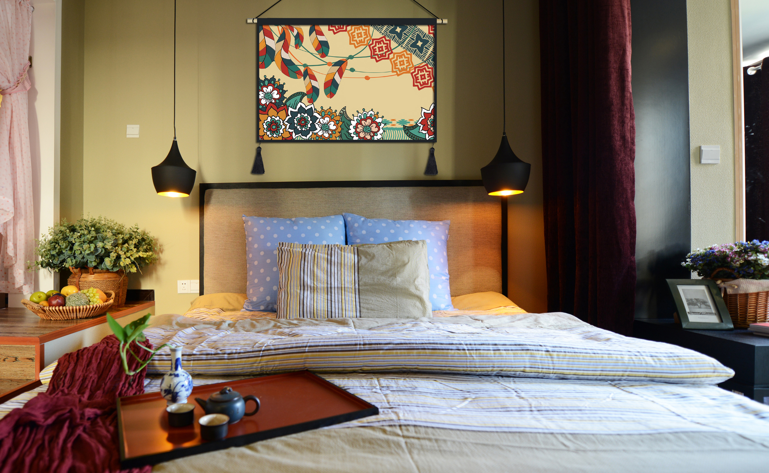 Phong cách dân tộc Bohemian tấm thảm B & B sơn trang trí phòng ngủ phòng khách tường treo vải sơn tấm thảm hiên bức tranh tường thảm tường