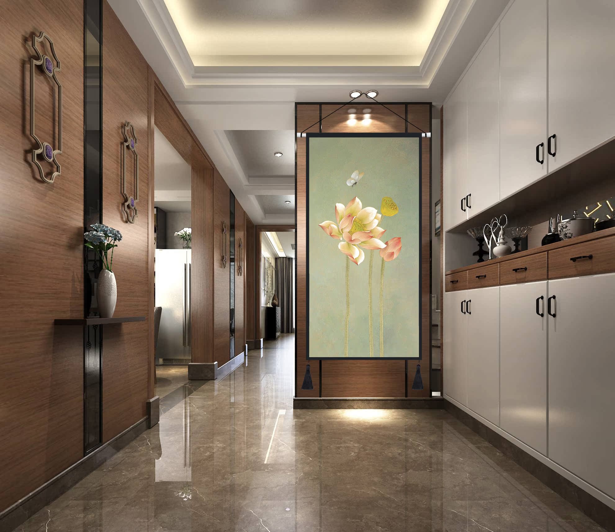 Trung Quốc phong cách sen tấm thảm lớn bức tranh vải phòng khách lối vào sảnh bối cảnh bức tranh sơn trang trí - Tapestry 	thảm treo tường doremon	