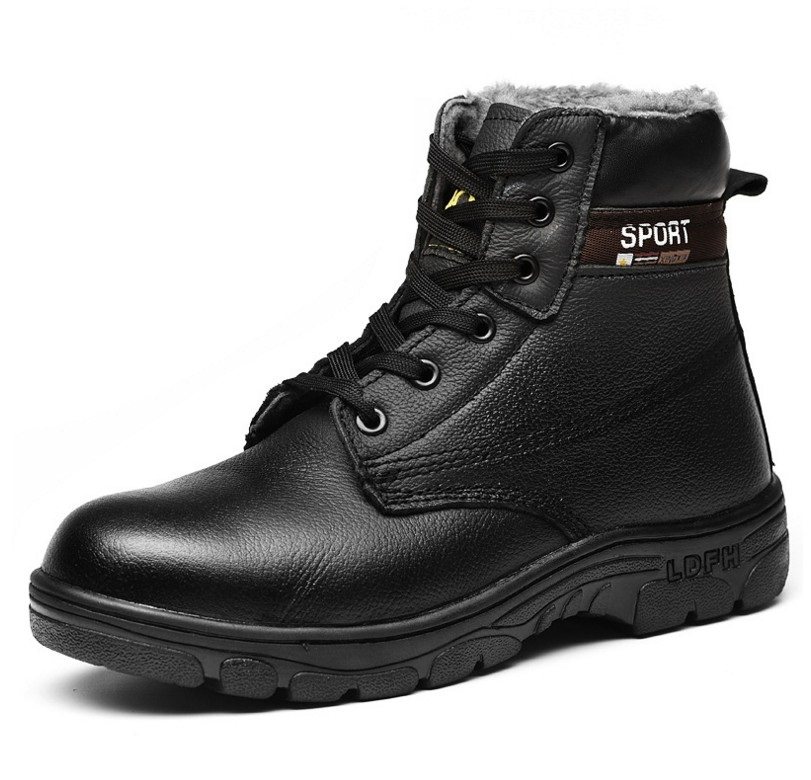 Anti-smashing anti-piercing warm cotton shoes winter machinery packaging construction maintenance fashion leather rubber sole labor insurance shoes