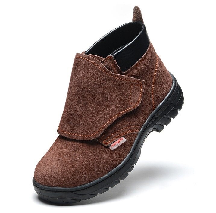 Labor protection building smelting petrochemical shoes anti-smashing and puncture-proof velvet cowhide welder brown covered with four seasons rubber sole