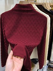 High-end jacquard half-turtle collar German velvet bottoming shirt for women in autumn and winter new large size women's clothing with velvet warm top