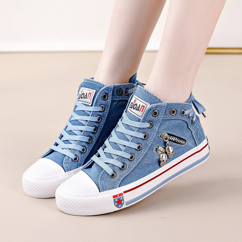 Comfortable Spring and Autumn Denim High-Top Canvas Shoes for Women, New Casual Sports Sneakers for Students, Breathable, Non-Slip, Lightweight and Comfortable