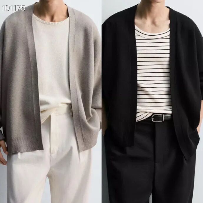 2025 Autumn New Men's Fashion Casual Versatile V-Neck Knitted Loose Cardigan Sweater Jacket 9598371