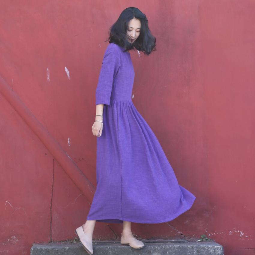 Vintage Island Lijiang văn học gốc cotton và vải lanh pha trộn tay áo giảm béo váy dài áo choàng đi du lịch - Sản phẩm HOT thời trang nữ trung niên