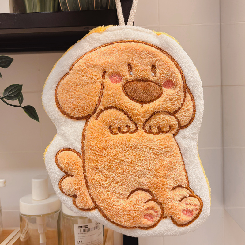 Big-Nosed Dog Original Design, Touch My Belly Hanging Hand Towel, Cute Kitchen and Bathroom Thickened Quick-Drying Absorbent Towel