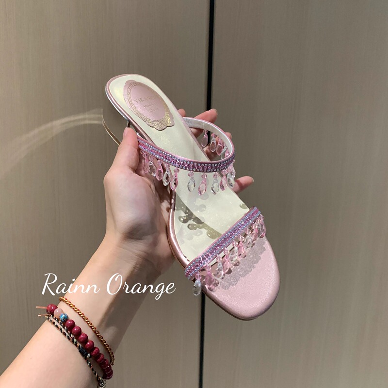 Xiaoyu's Fairy-Style One-Strap Tassel Chunky Heel Sandals for Women, Colorful Rhinestone Elegant High-Heeled Crystal Sandals for Summer Xiaoyu's Fairy-Style One-Strap Tassel Chunky Heel Sandals for Women, Colorful Rhinestone Elegant High-Heeled Crystal Sandals for Summer