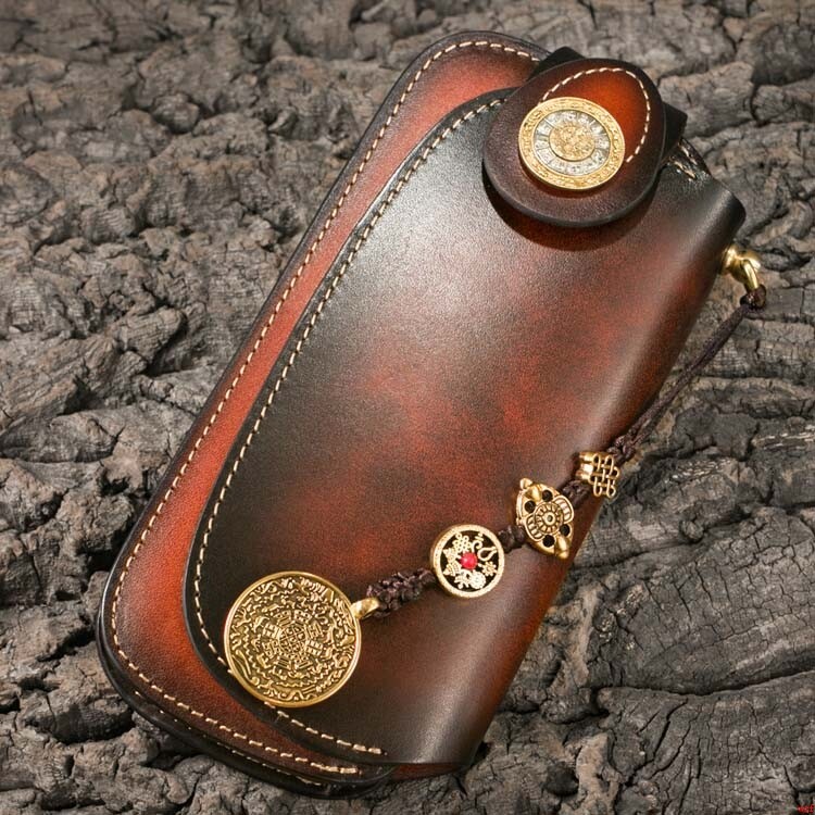 手工复古植鞣纯牛皮真皮男士钱包长款拉链包钱夹日本财布