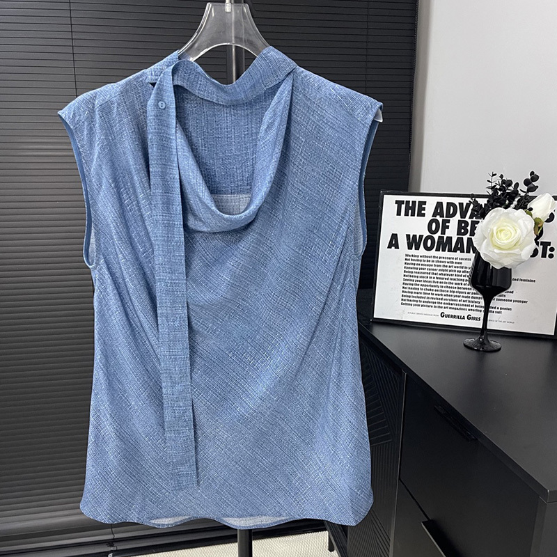 C Tea Lady Europe Station 2026 Summer New Style Swing Collar Sleeveless Ribbon Print Silk Shirt 301339