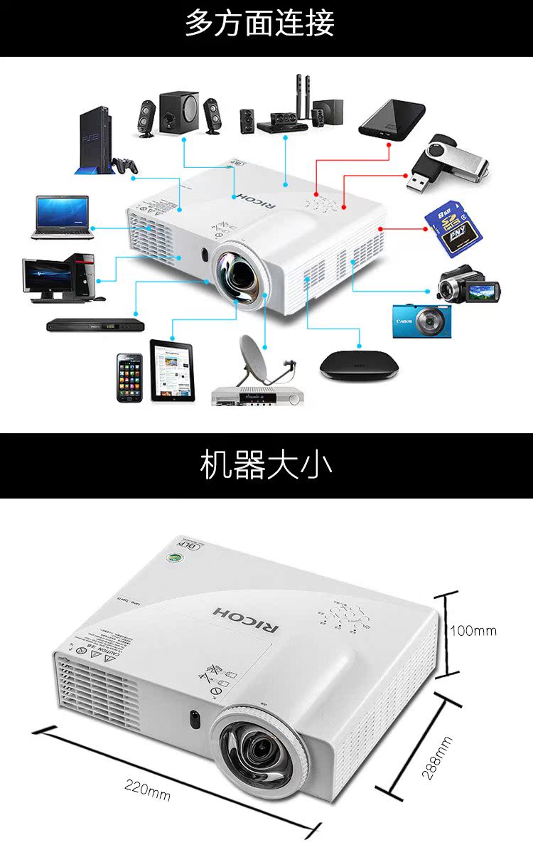 Máy chiếu siêu ngắn PJ (RICOH) Máy chiếu siêu ngắn PJ K360 1080P đào tạo kinh doanh giảng dạy máy chiếu tại nhà - Máy chiếu